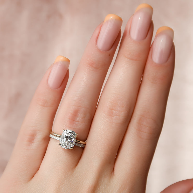 The Kamellie Set With A 2 Carat Elongated Cushion Lab Diamond