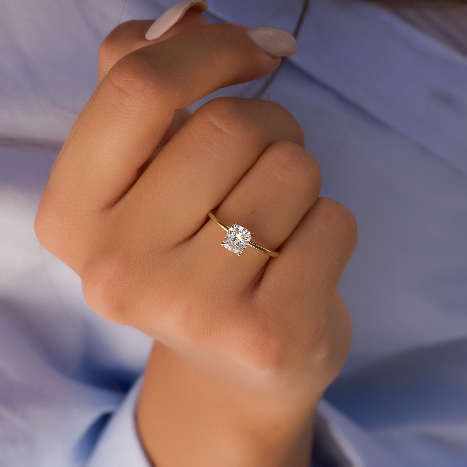 The Kamellie Set With A 2 Carat Elongated Cushion Lab Diamond
