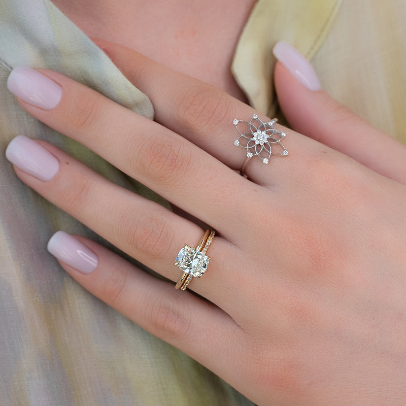 The Kamellie Set With A 2 Carat Elongated Cushion Lab Diamond