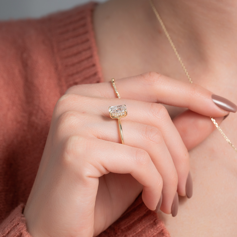The Kamellie Set With A 2 Carat Elongated Cushion Lab Diamond
