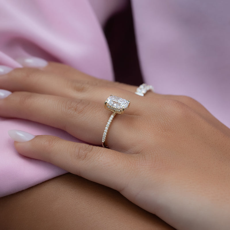 The Pave Kamellie Set With A 2 Carat Elongated Cushion Lab Diamond