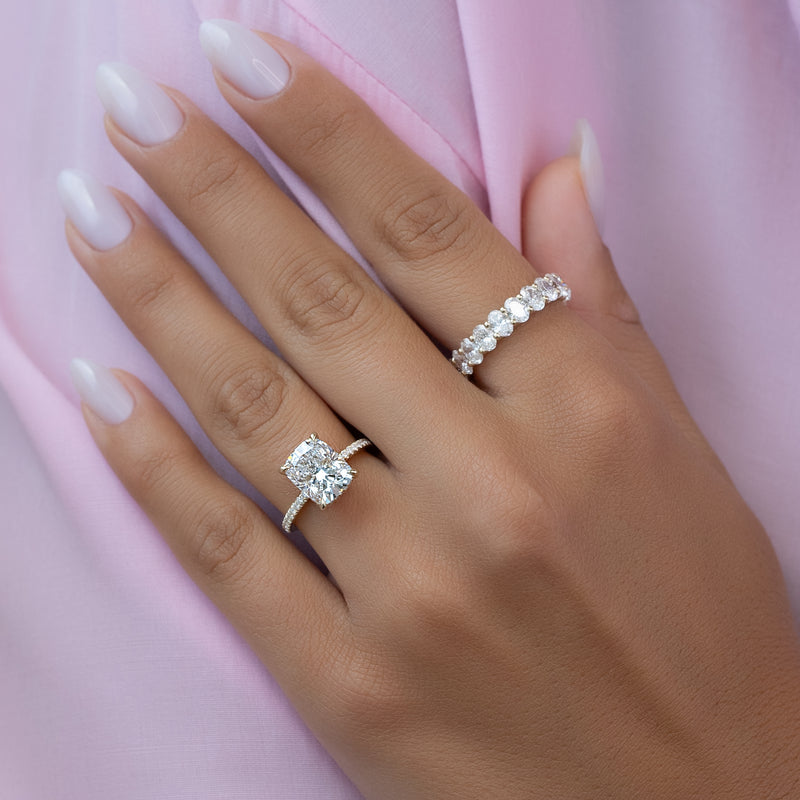 The Pave Kamellie Set With A 2 Carat Elongated Cushion Lab Diamond