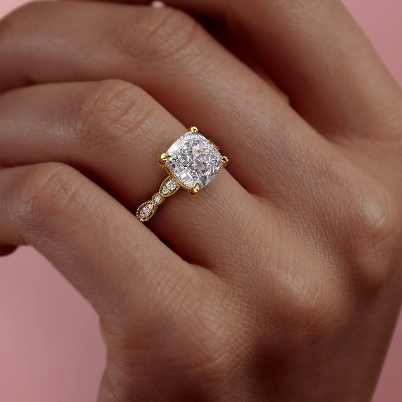 The Jasmine Set With A 2 Carat Cushion Lab Diamond