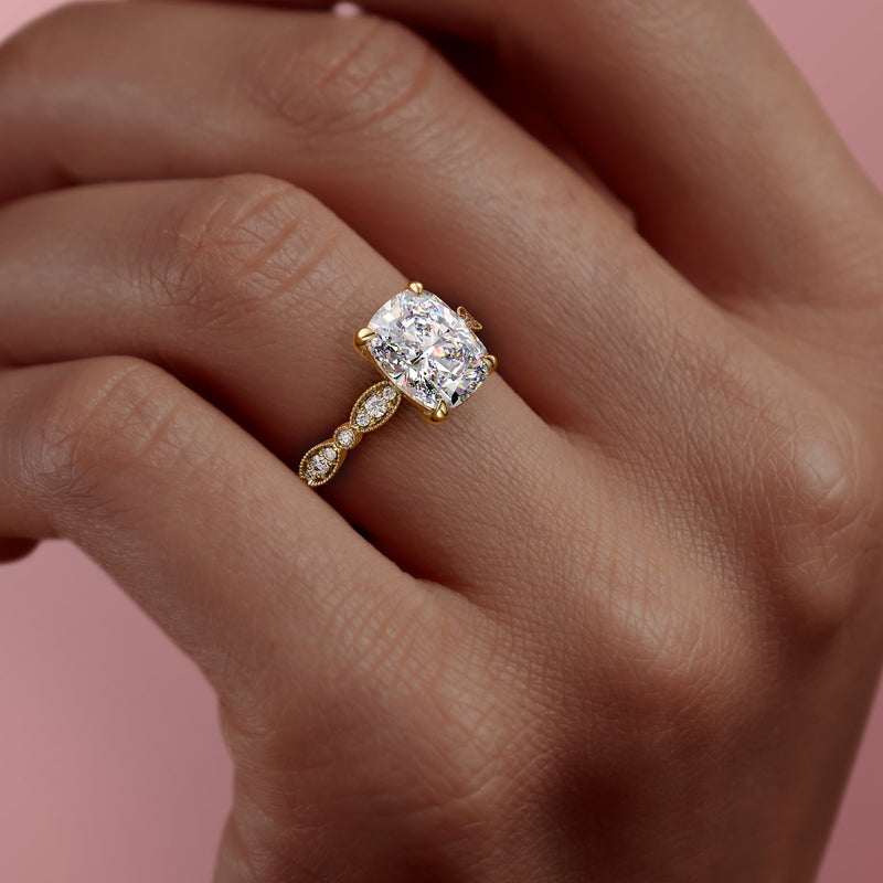 The Jasmine Set With A 2 Carat Elongated Cushion Lab Diamond