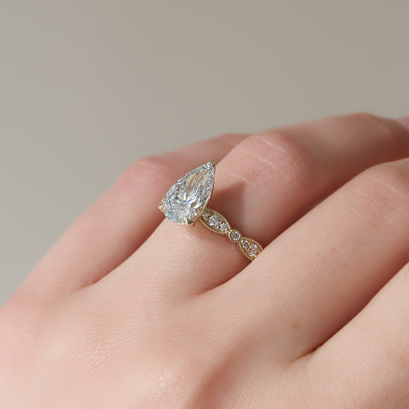 The Jasmine Set With A 2 Carat Pear Lab Diamond