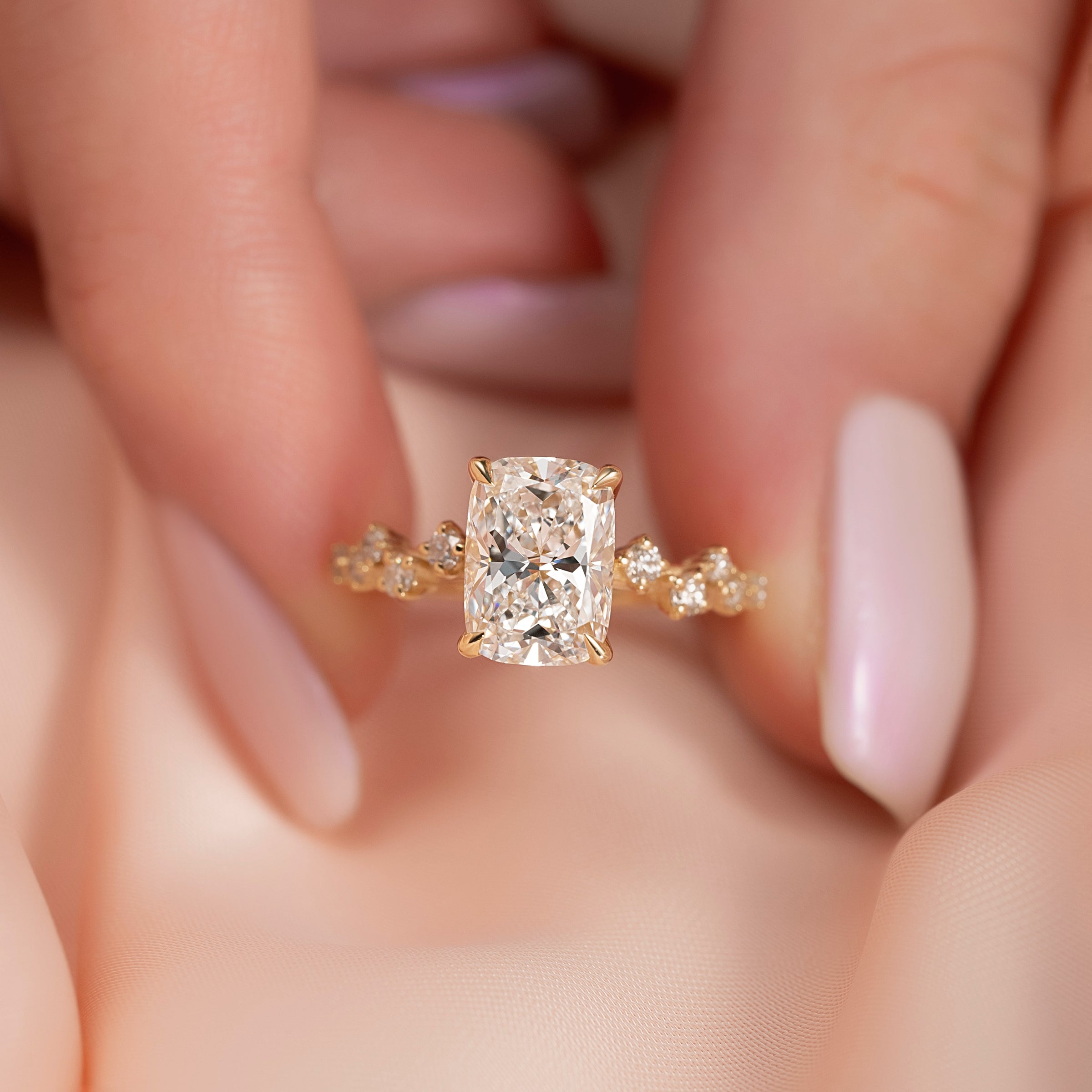 The Mia Set With A 2 Carat Elongated Cushion Lab Diamond