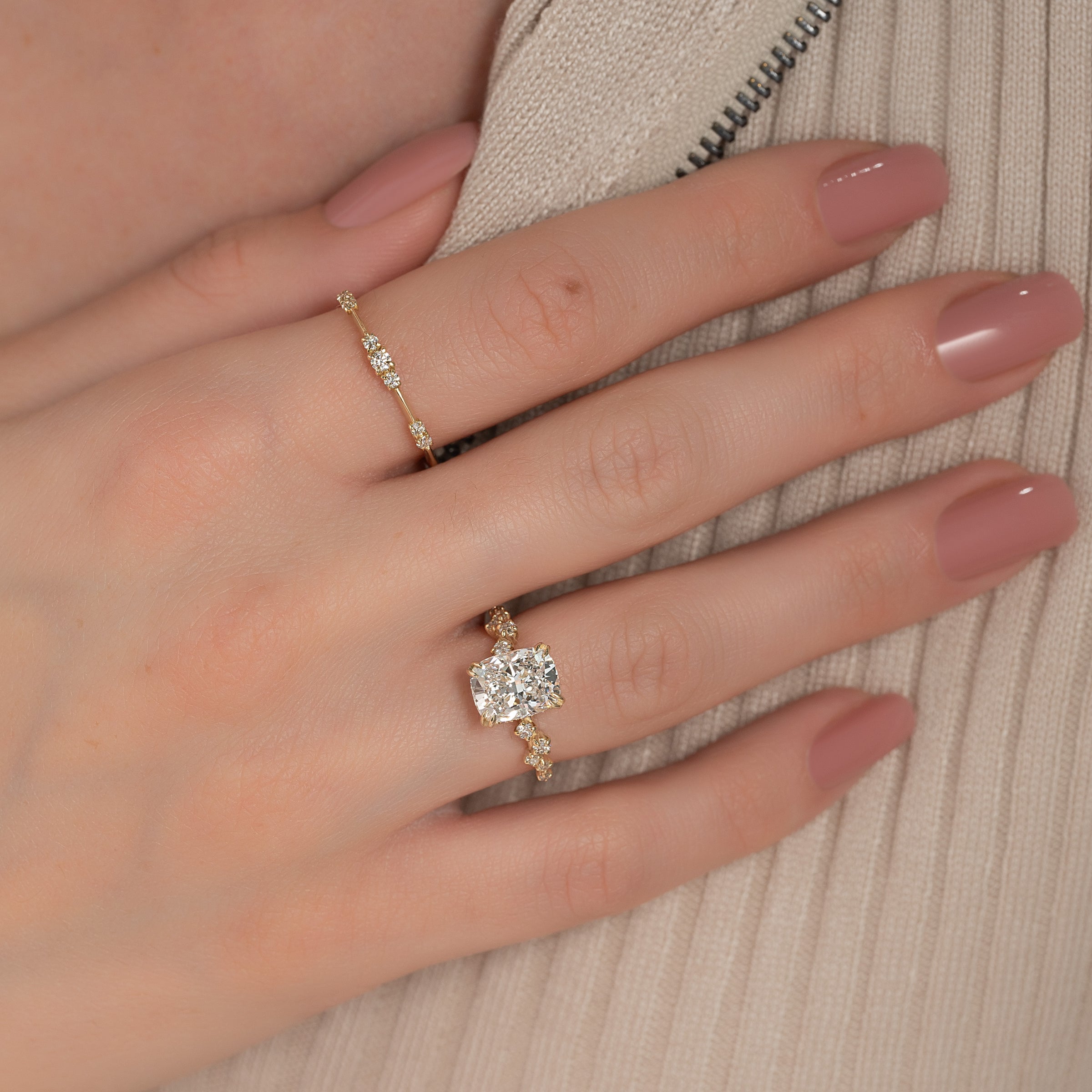 The Mia Set With A 2 Carat Elongated Cushion Lab Diamond