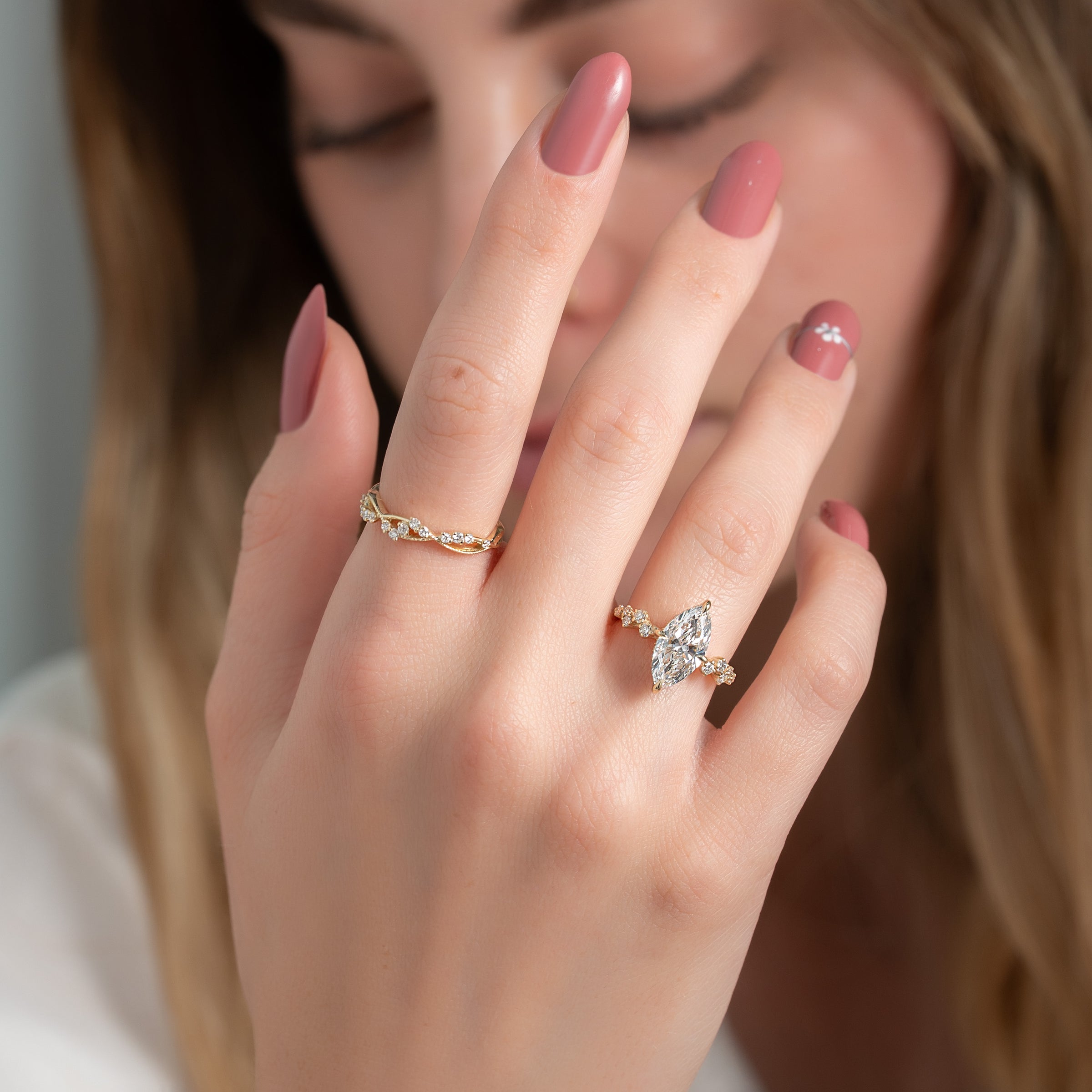 The Mia Set With A 2 Carat Marquise Lab Diamond