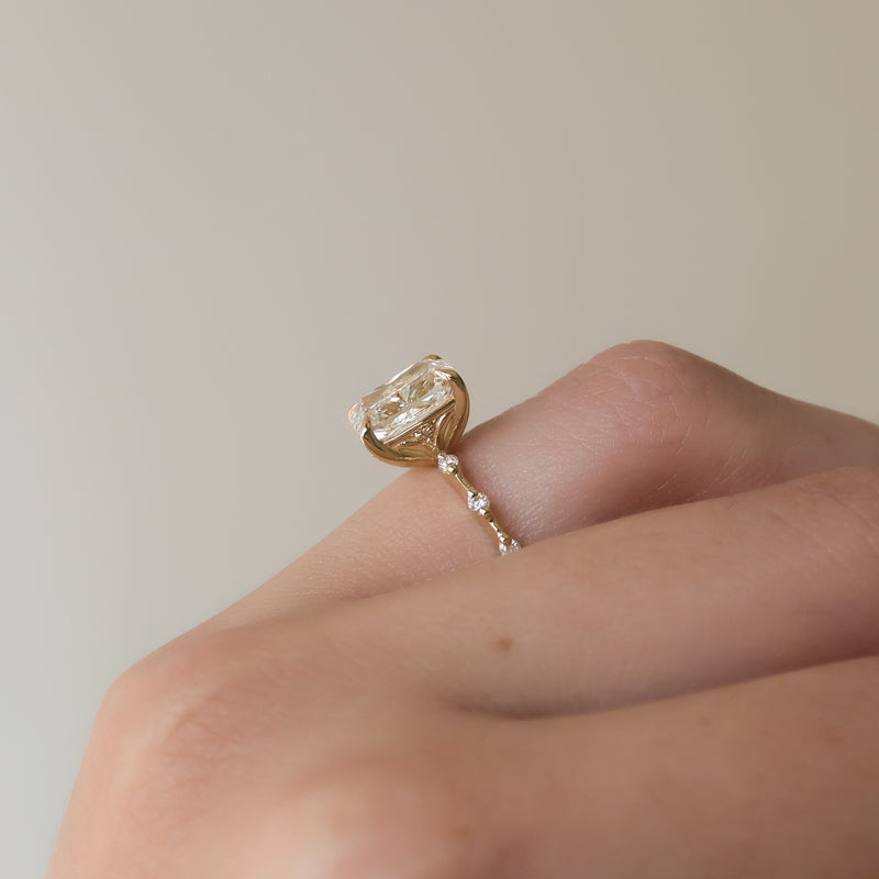 The Penelope Set With A 2 Carat Elongated Cushion Lab Diamond