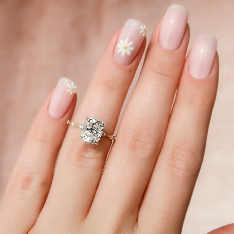 The Penelope Set With A 2 Carat Elongated Cushion Lab Diamond