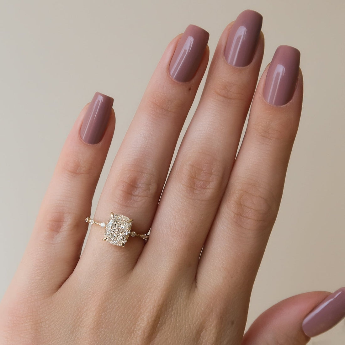 The Penelope Set With A 2 Carat Elongated Cushion Lab Diamond