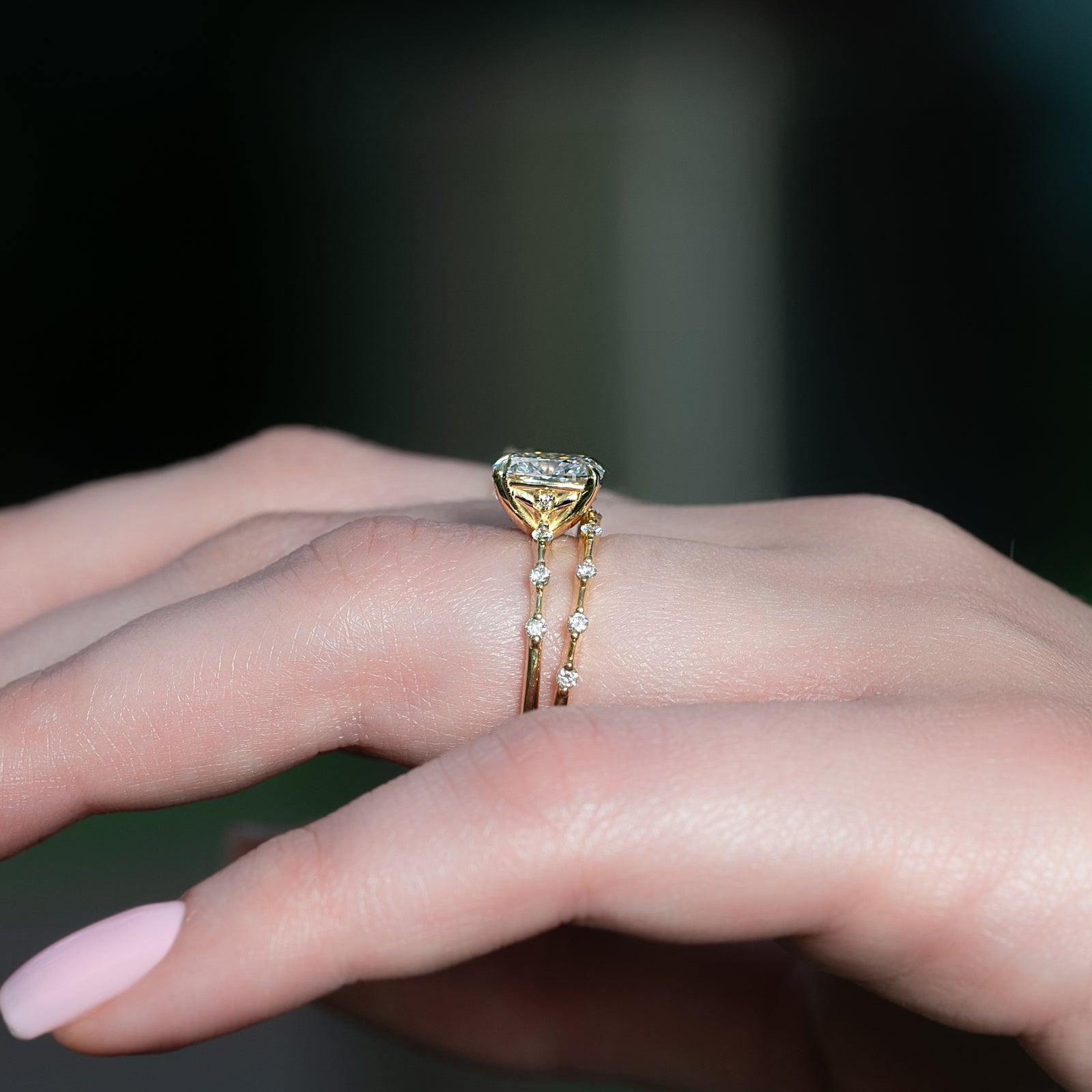 The Penelope Set With A 2 Carat Elongated Cushion Lab Diamond