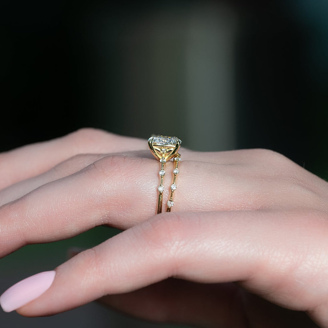 The Penelope Set With A 2 Carat Elongated Cushion Lab Diamond
