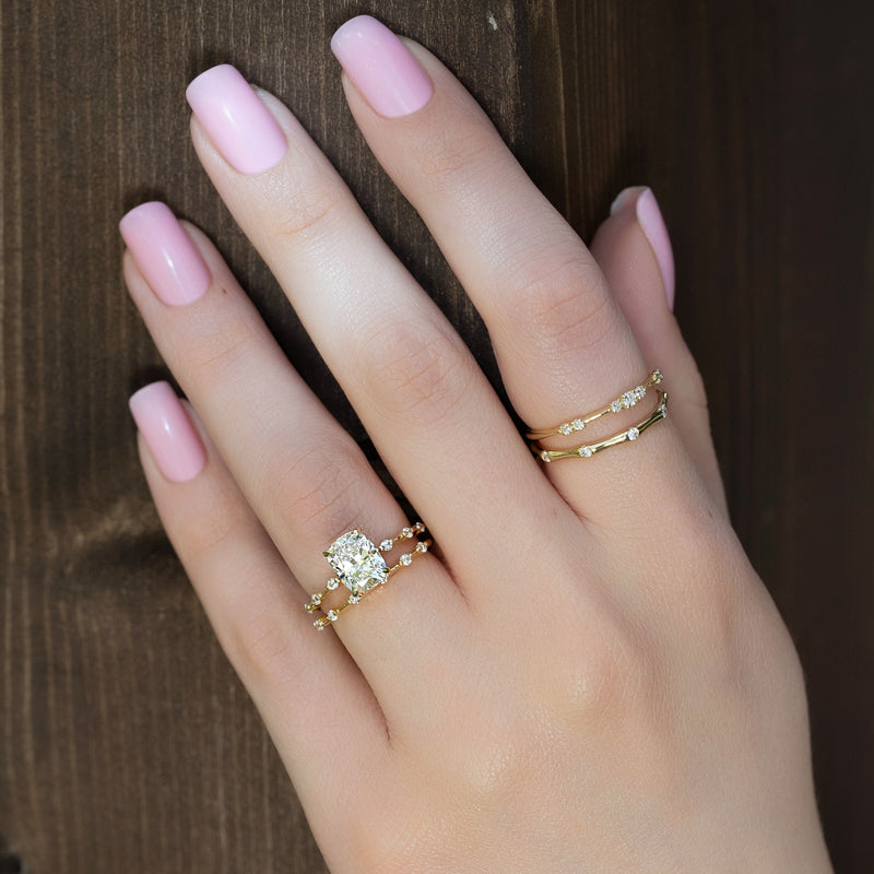 The Penelope Set With A 2 Carat Elongated Cushion Lab Diamond