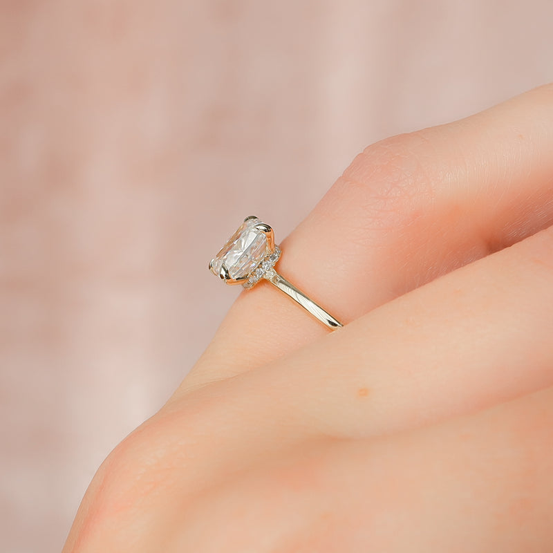 The Nelly Set With A 2 Carat Elongated Cushion Lab Diamond