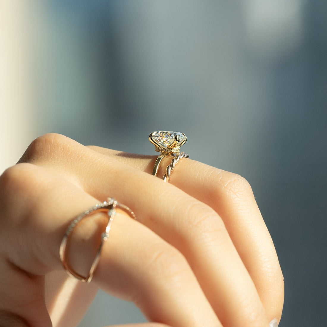 The Nelly Set With A 2 Carat Elongated Cushion Lab Diamond