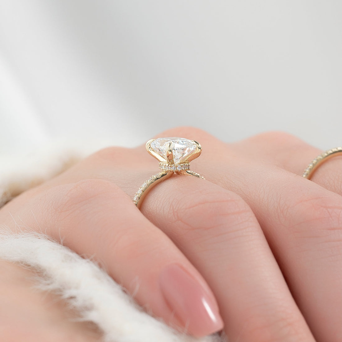 The Pave Nelly Set With A 2 Carat Elongated Cushion Lab Diamond