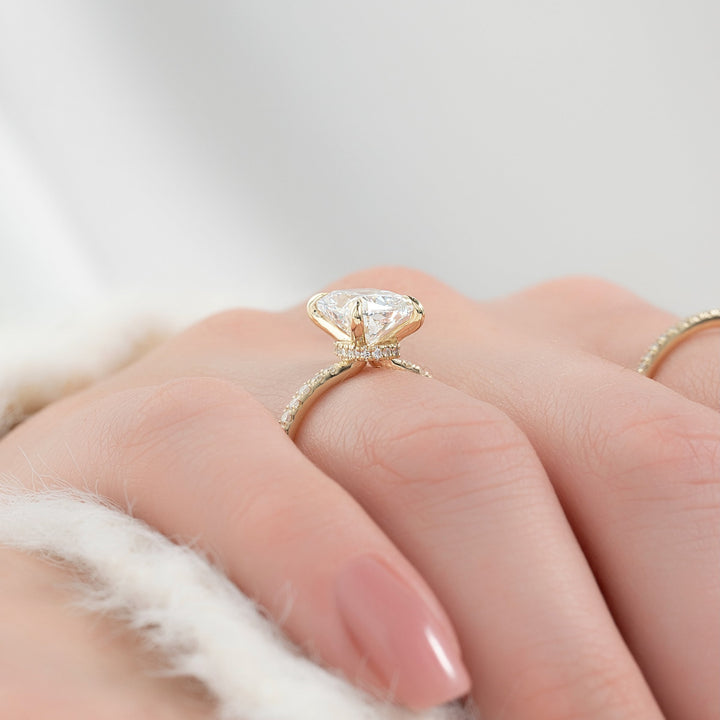 The Pave Nelly Set With A 2 Carat Elongated Cushion Lab Diamond