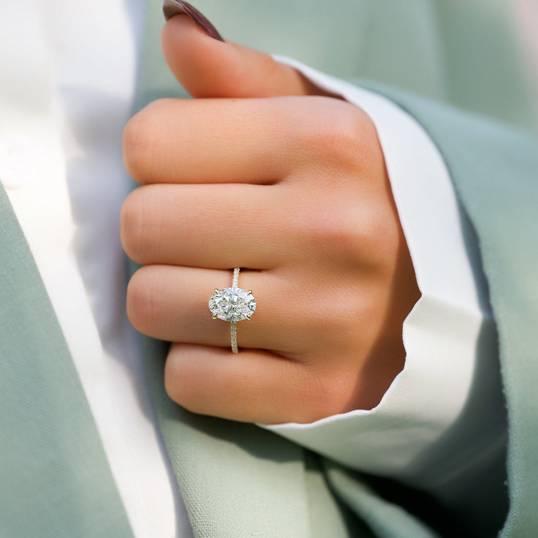 The Pave Nelly Set With A 2 Carat Oval Lab Diamond