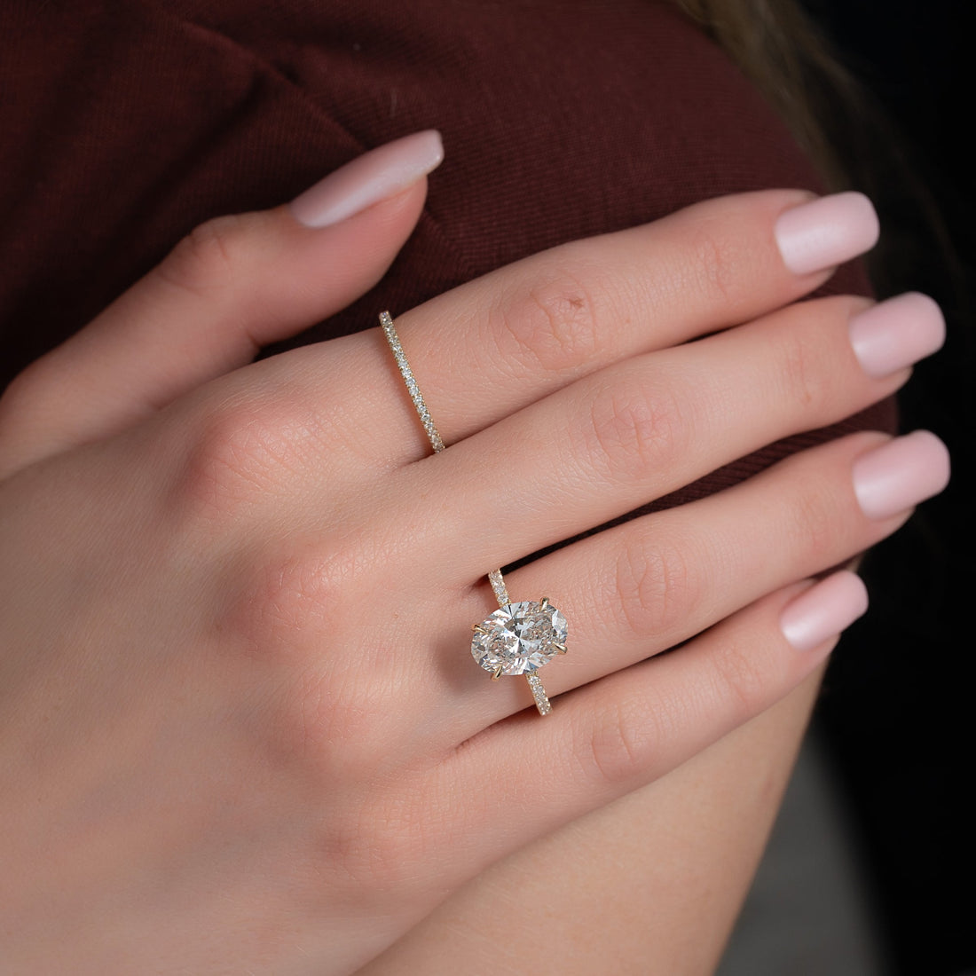 The Pave Nelly Set With A 2 Carat Oval Lab Diamond