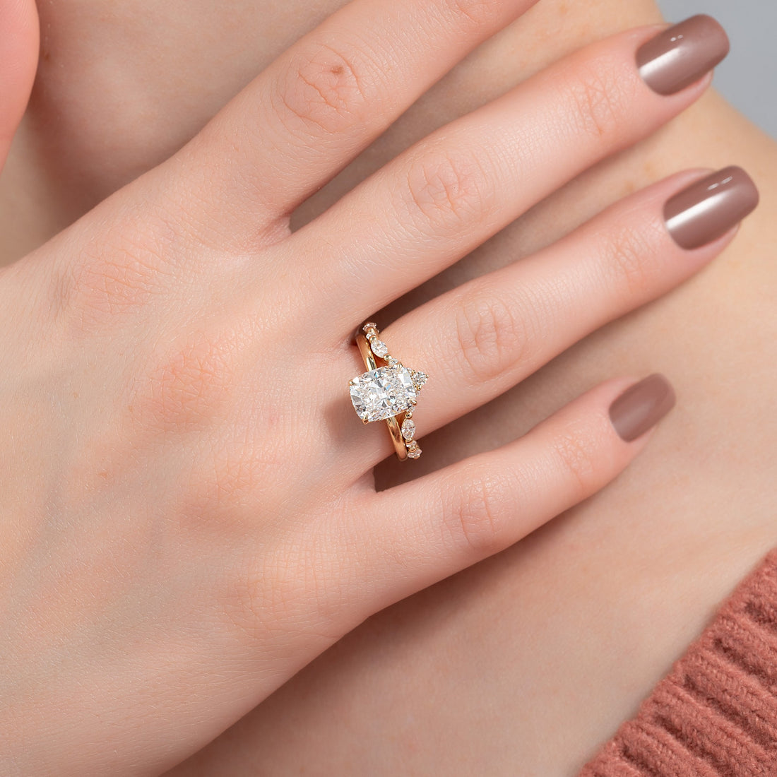 The Alex Set With A 2 Carat Elongated Cushion Lab Diamond