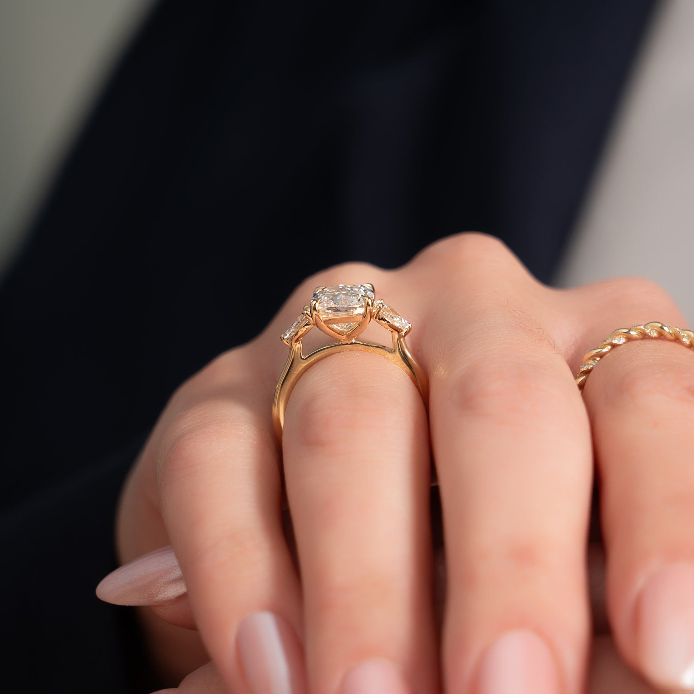 The Pears Liv Set With A 2 Carat Elongated Cushion Lab Diamond