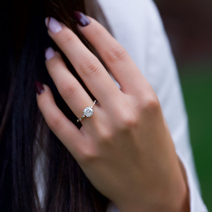 The Hidden Halo Penelope Set With A 2 Carat Cushion Lab Diamond