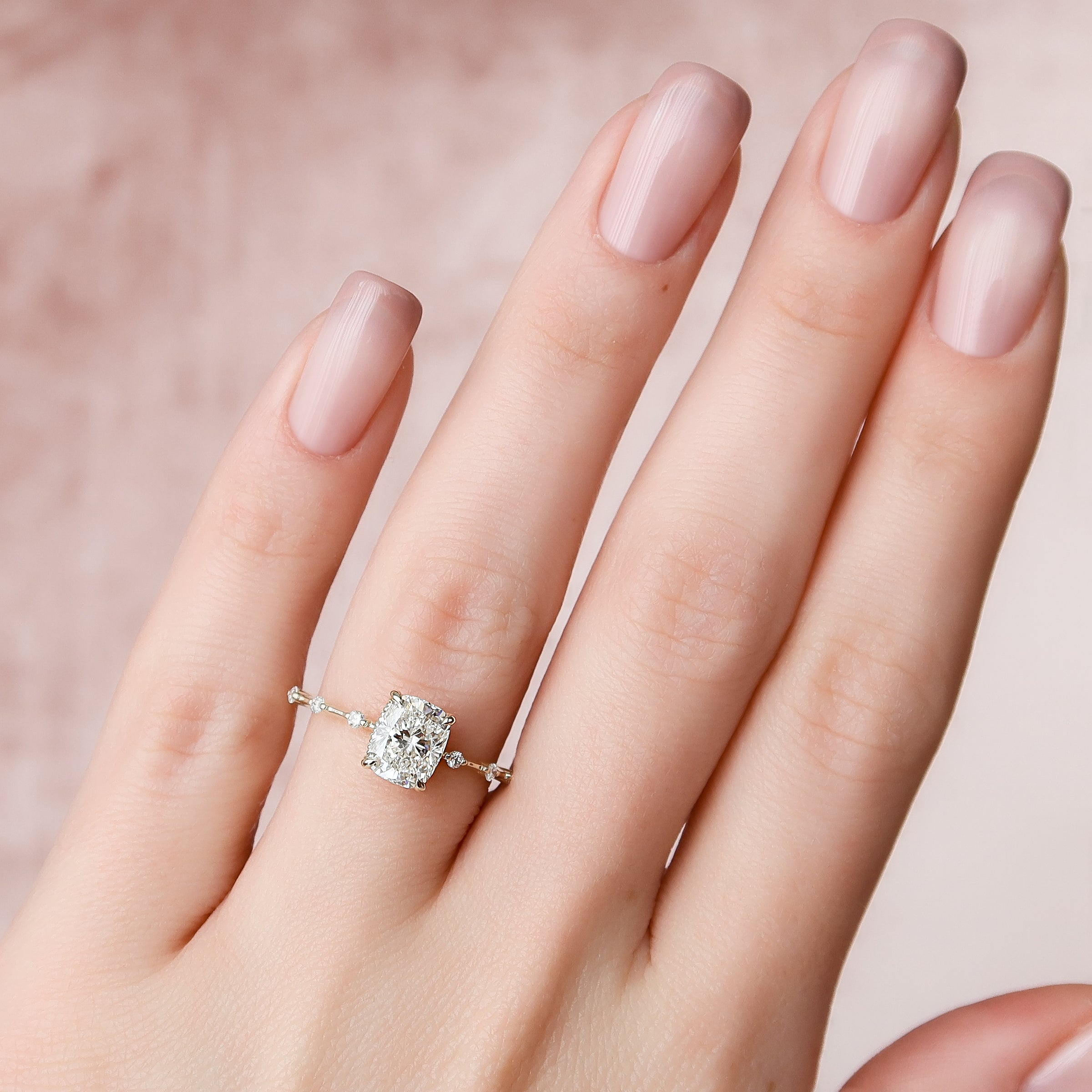 The Hidden Halo Penelope Set With A 2 Carat Elongated Cushion Lab Diamond