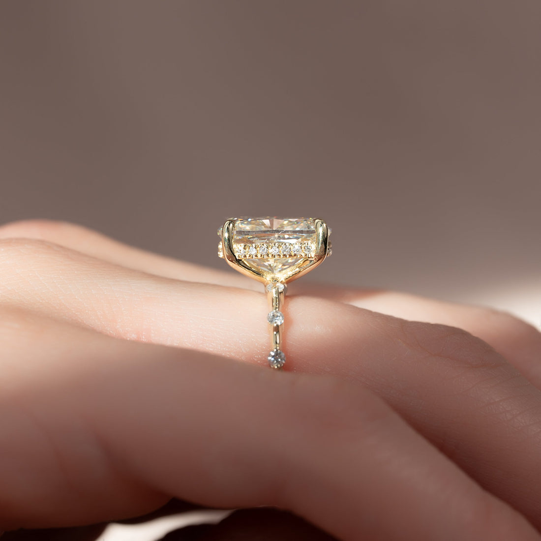 The Hidden Halo Penelope Set With A 2 Carat Elongated Cushion Lab Diamond