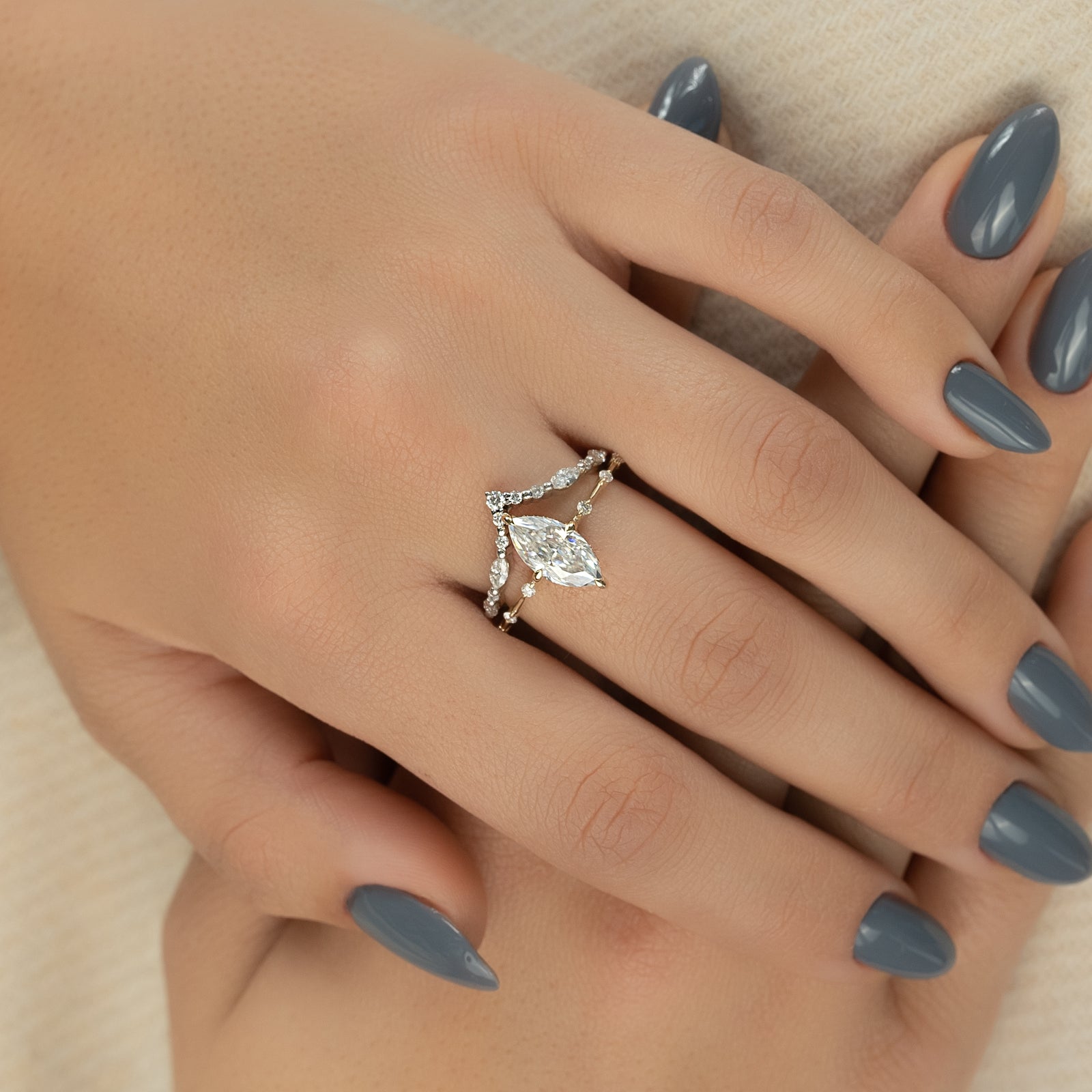 The Hidden Halo Penelope Set With A 2 Carat Marquise Lab Diamond