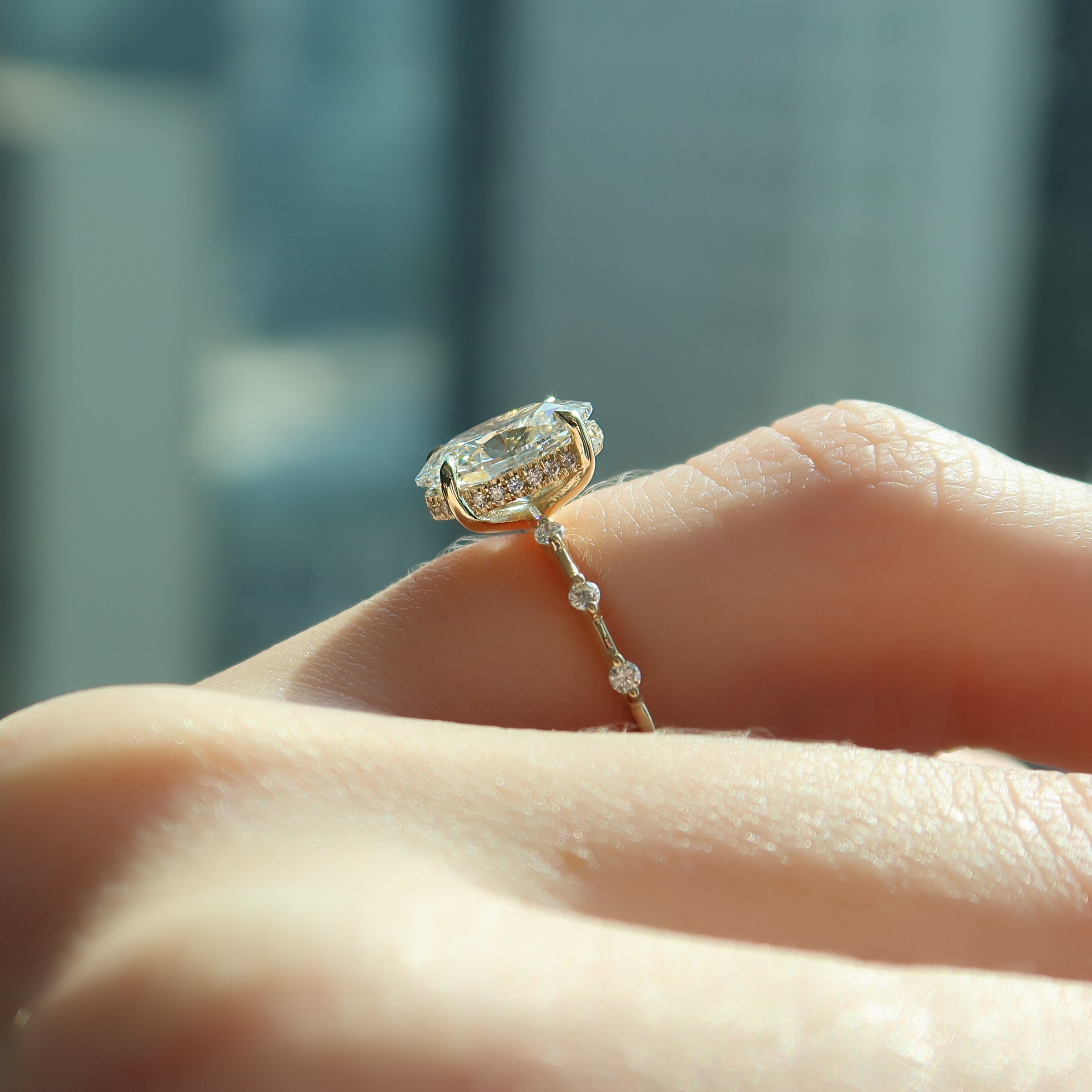 The Hidden Halo Penelope Set With A 2 Carat Oval Lab Diamond