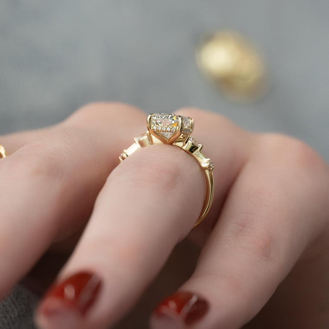 The Naomi Set With A 2 Carat Elongated Cushion Lab Diamond