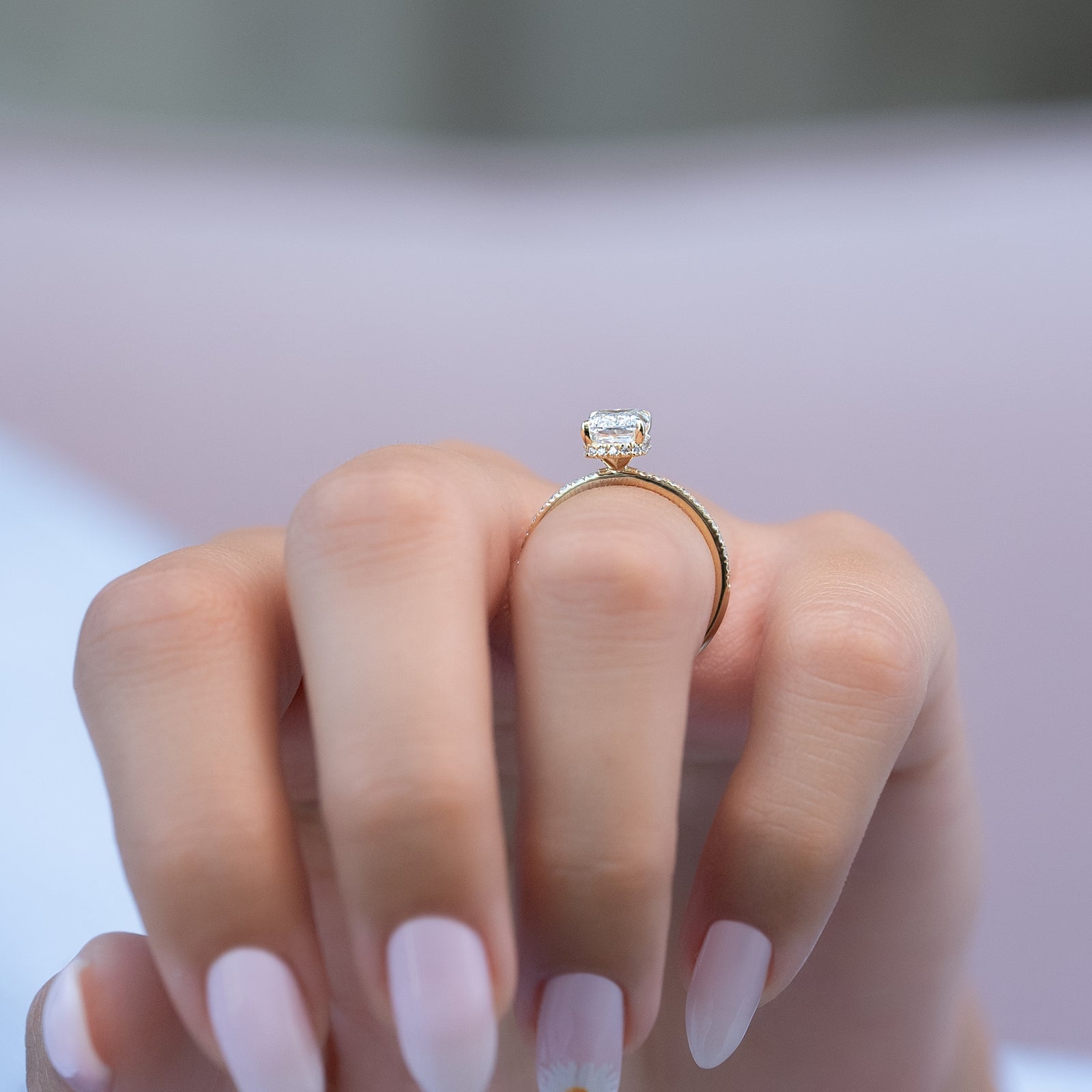The Pave Alex Set With A 2 Carat Elongated Cushion Lab Diamond