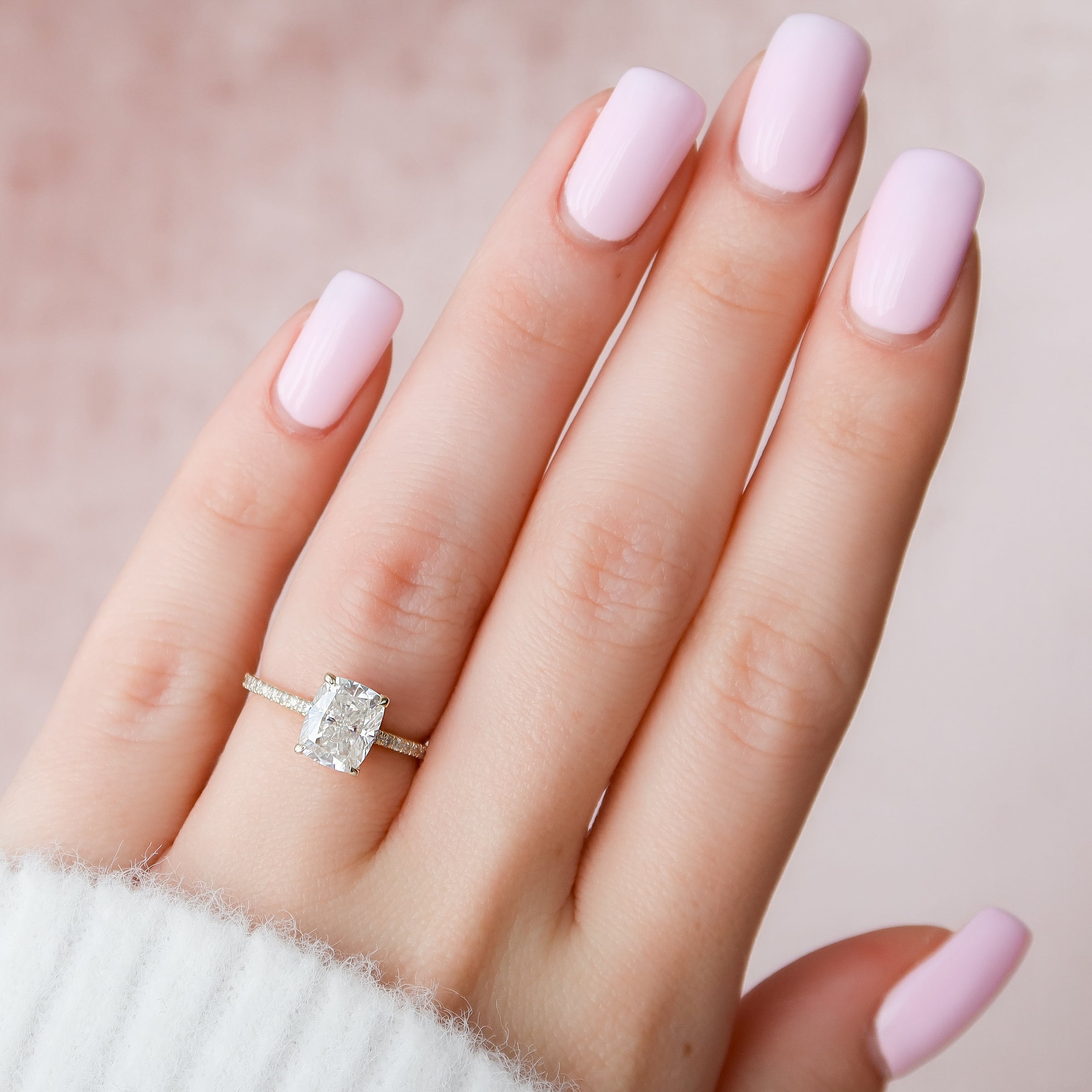 The Pave Alex Set With A 2 Carat Elongated Cushion Lab Diamond