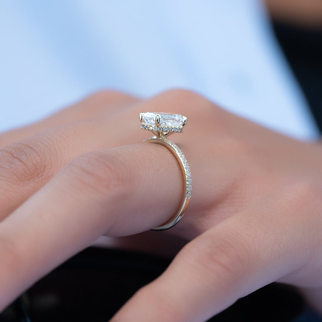 The Pave Alex Set With A 2 Carat Elongated Cushion Lab Diamond