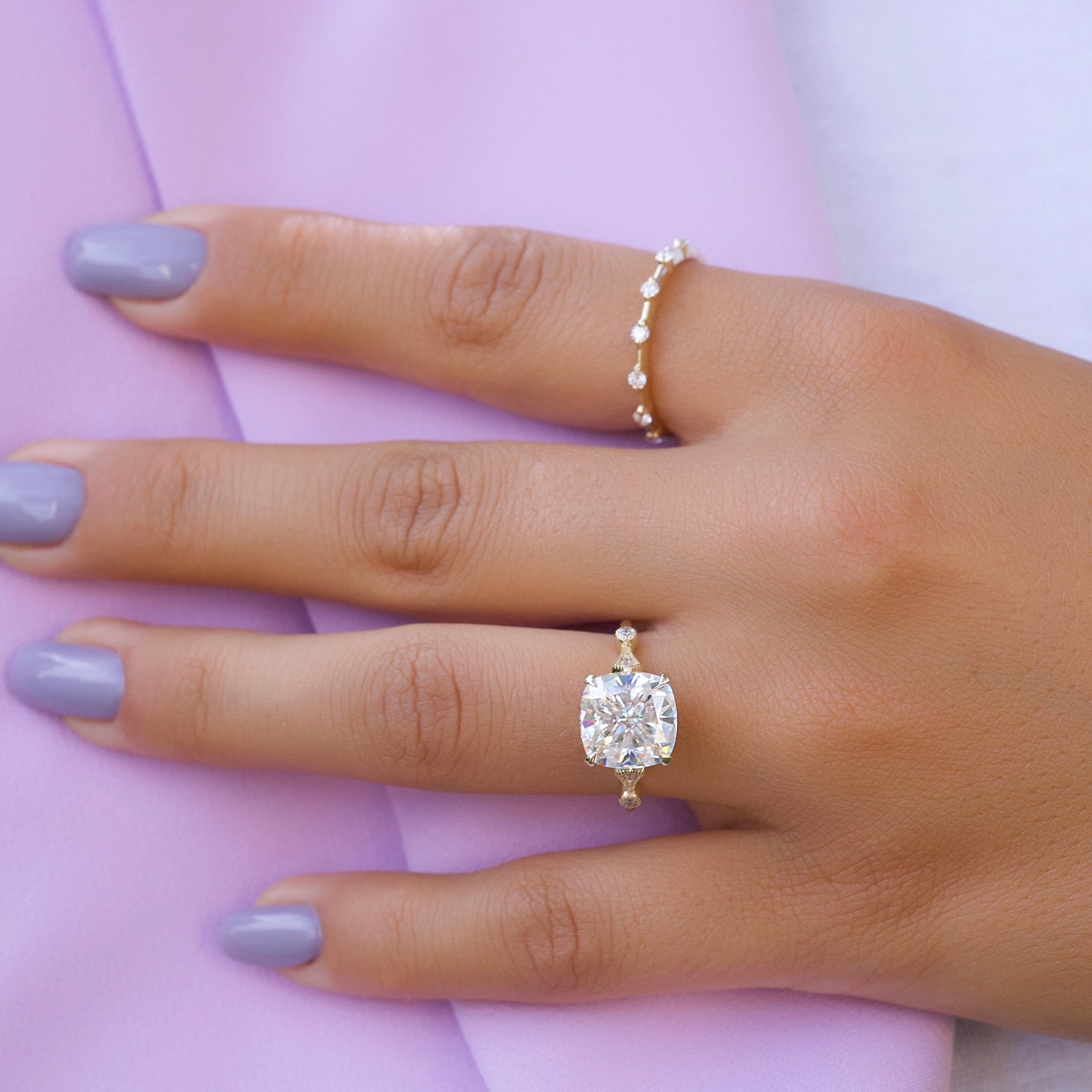 The Amber Set With A 2 Carat Cushion Lab Diamond