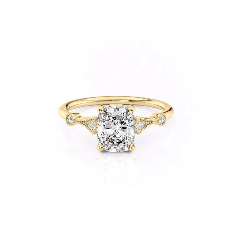 The Amber Set With A 2 Carat Elongated Cushion Lab Diamond