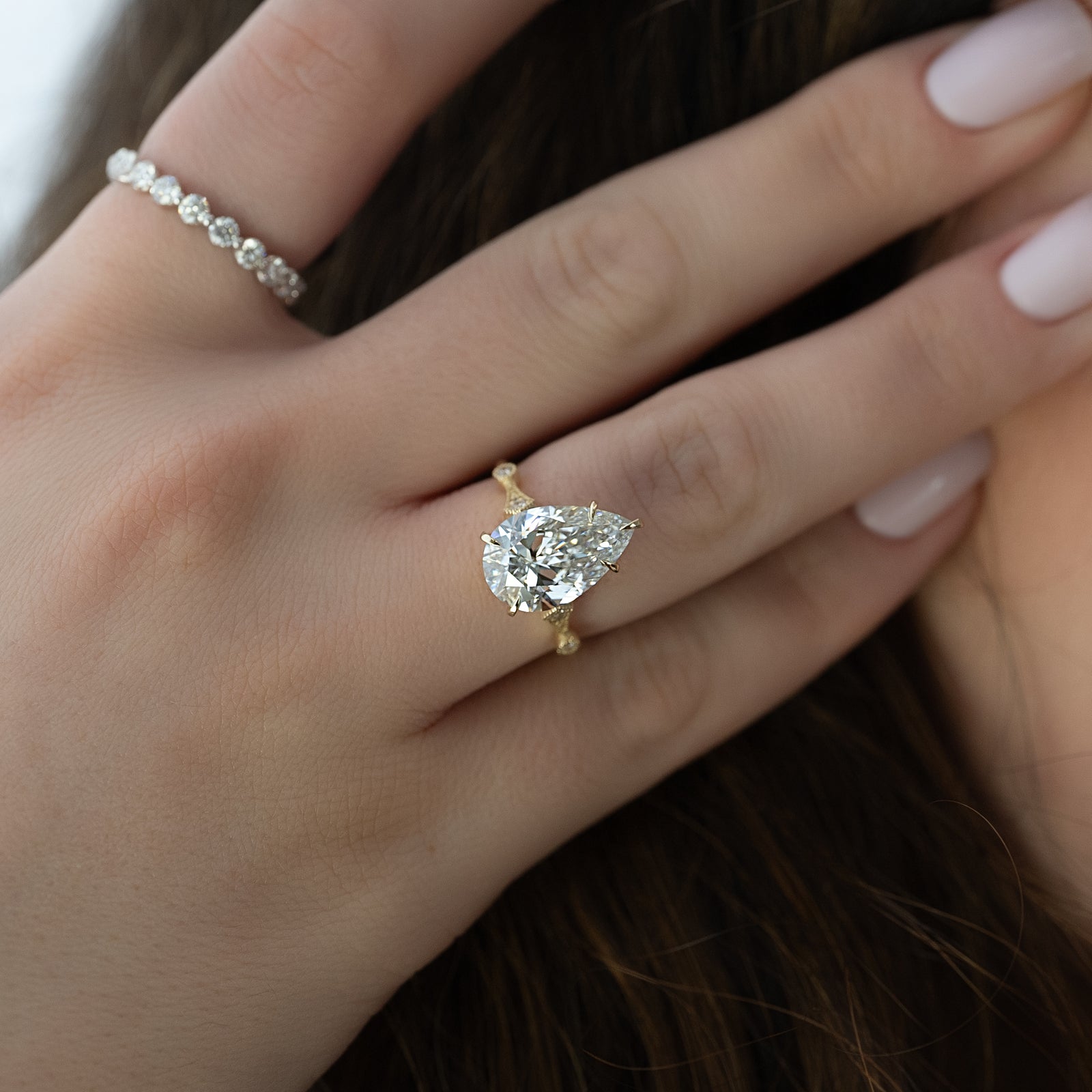 The Amber Set With A 2 Carat Pear Lab Diamond