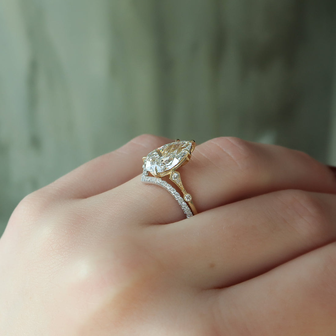 The Amber Set With A 2 Carat Pear Lab Diamond