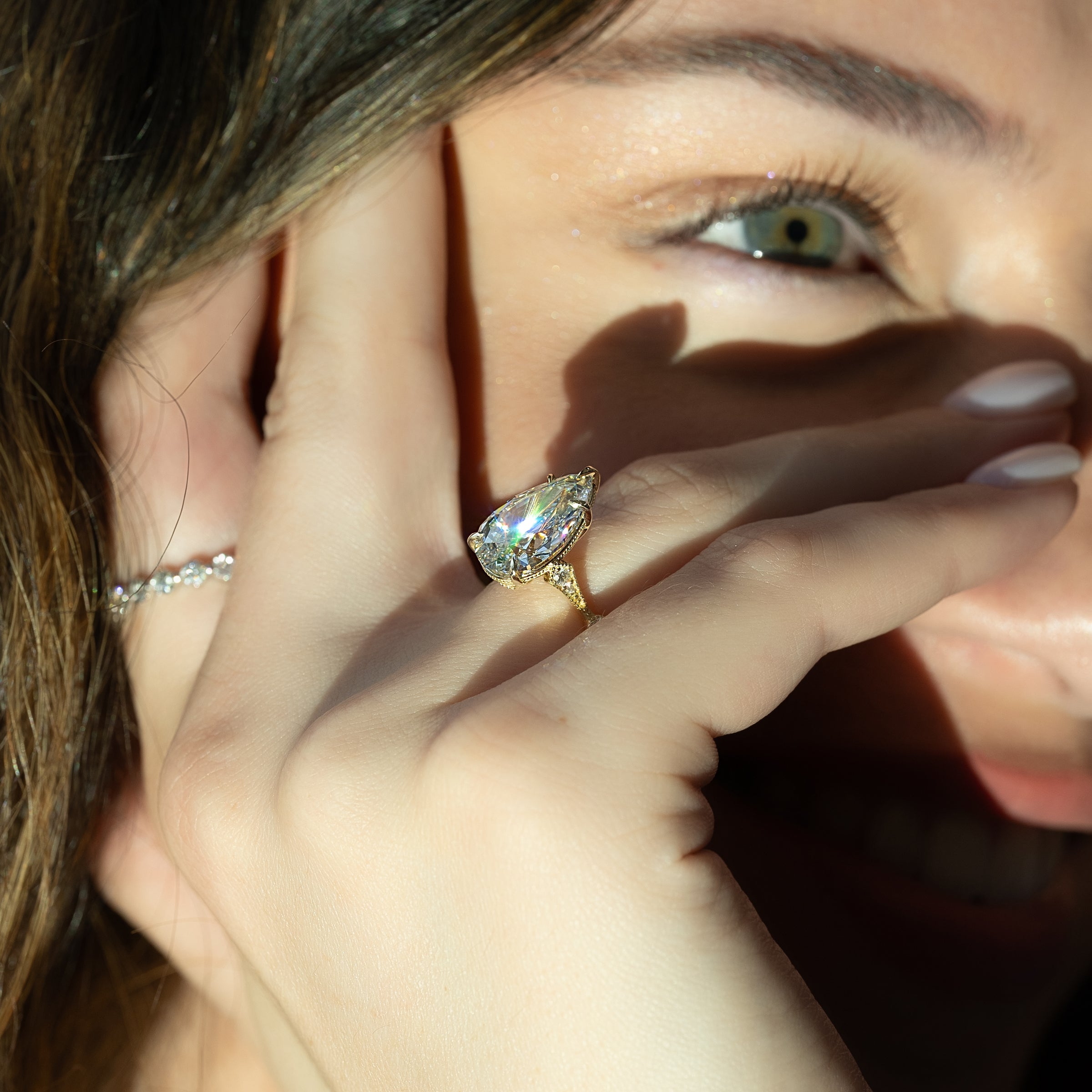 The Amber Set With A 2 Carat Pear Lab Diamond