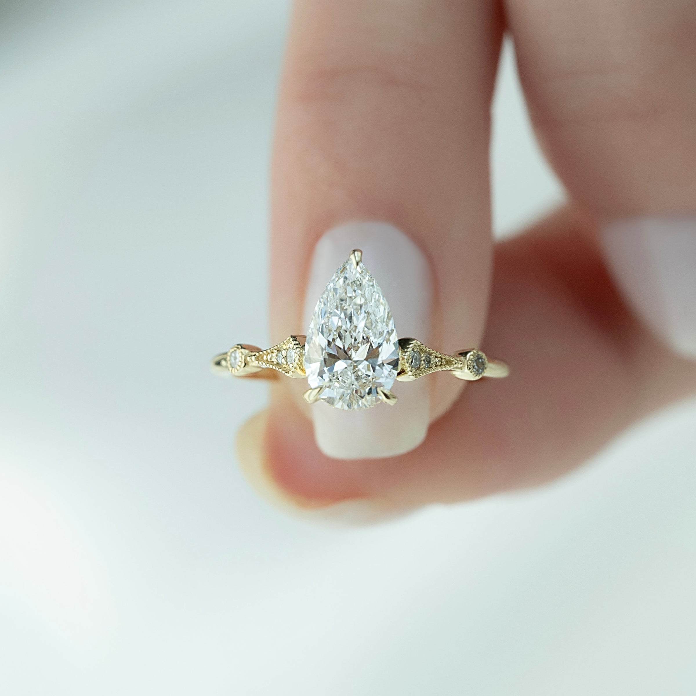 The Amber Set With A 2 Carat Pear Lab Diamond