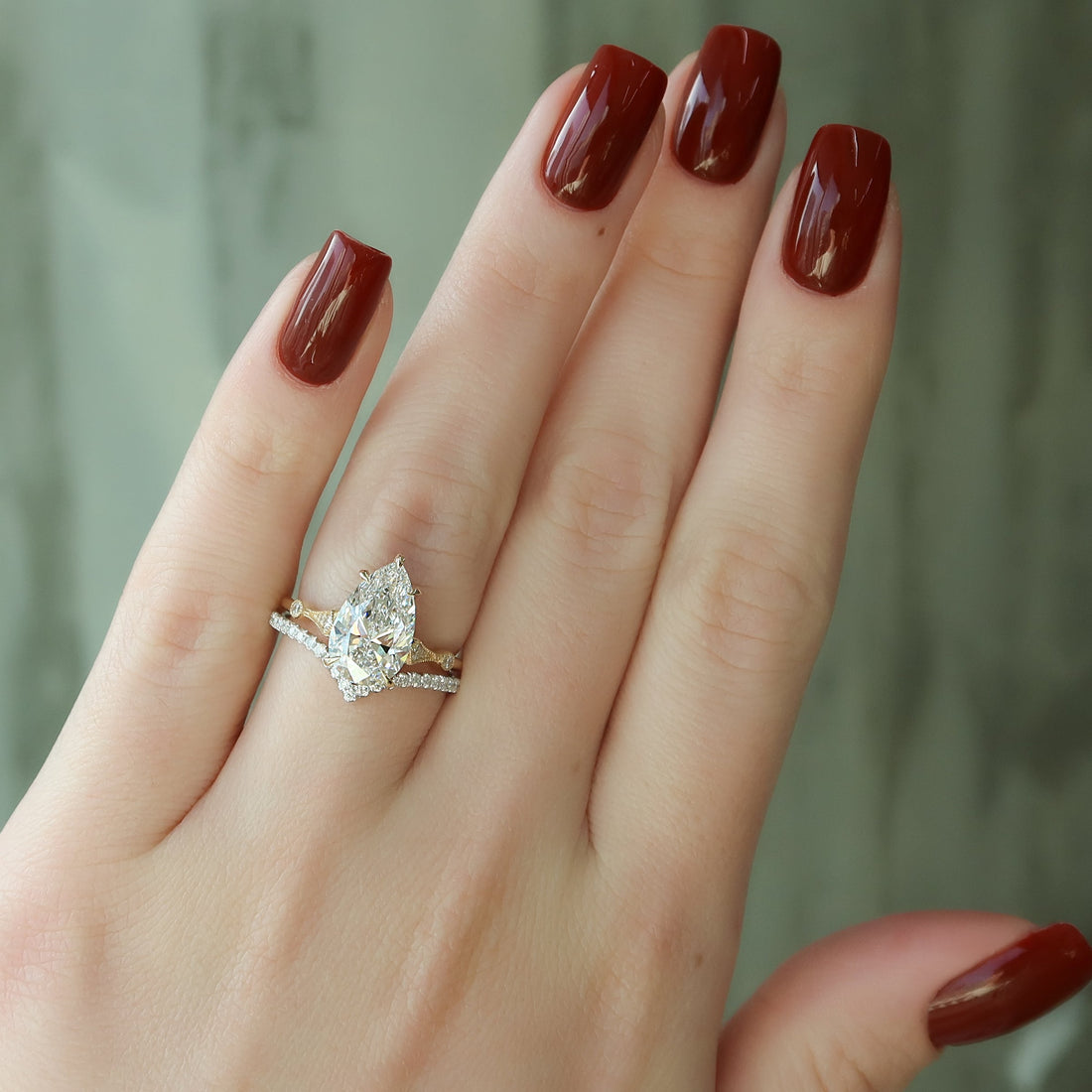 The Amber Set With A 2 Carat Pear Lab Diamond