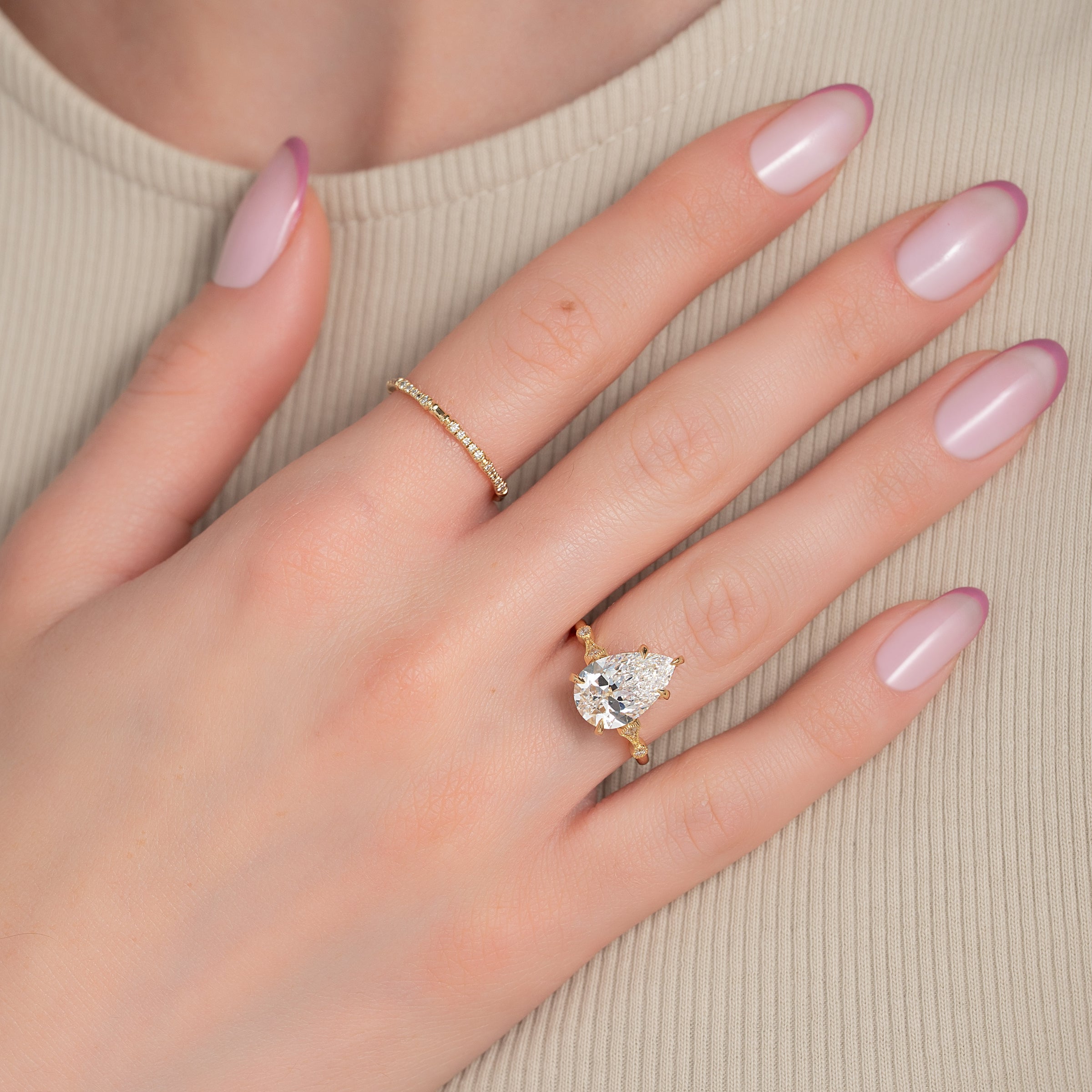 The Amber Set With A 2 Carat Pear Lab Diamond