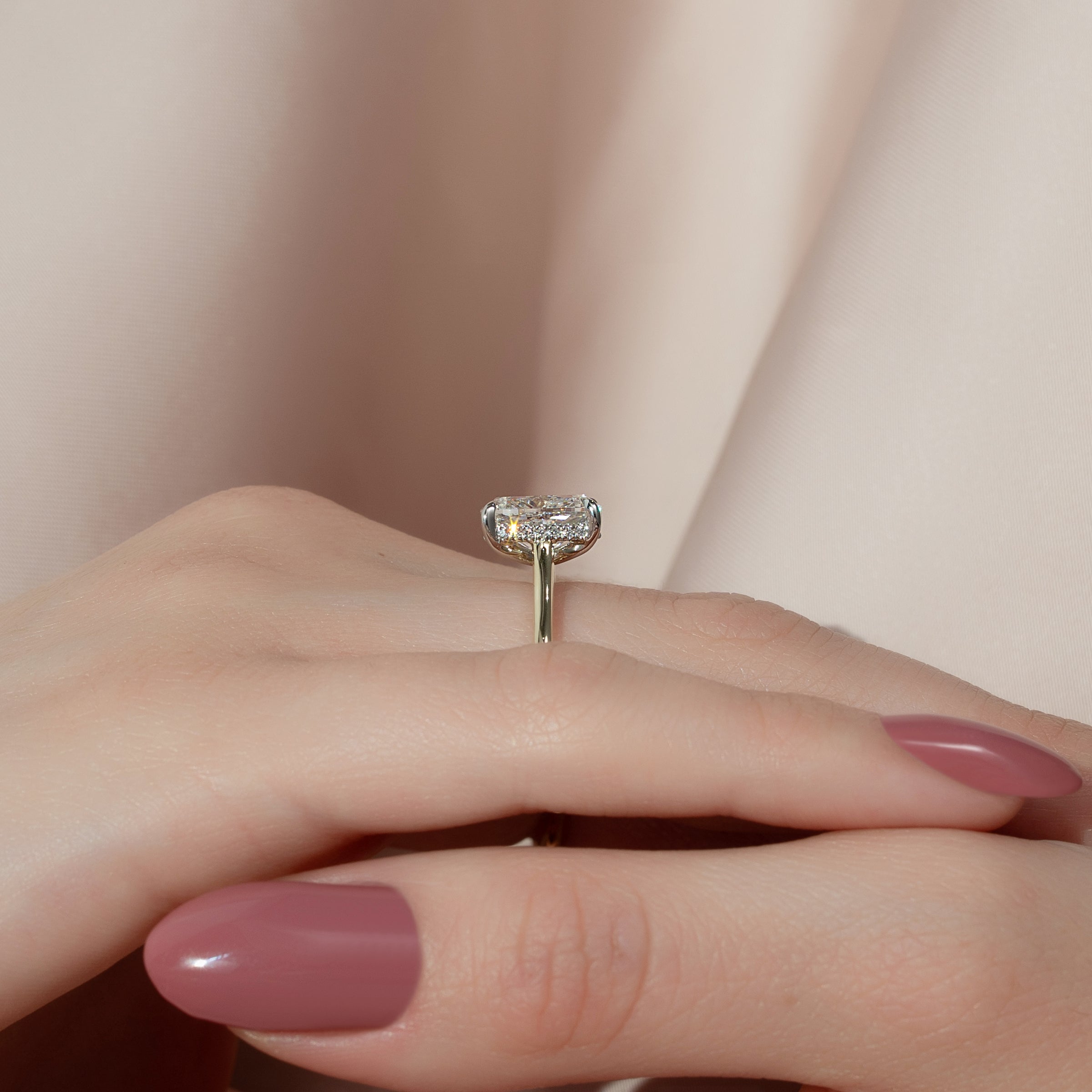 The Natalie Set With A 2 Carat Elongated Cushion Lab Diamond