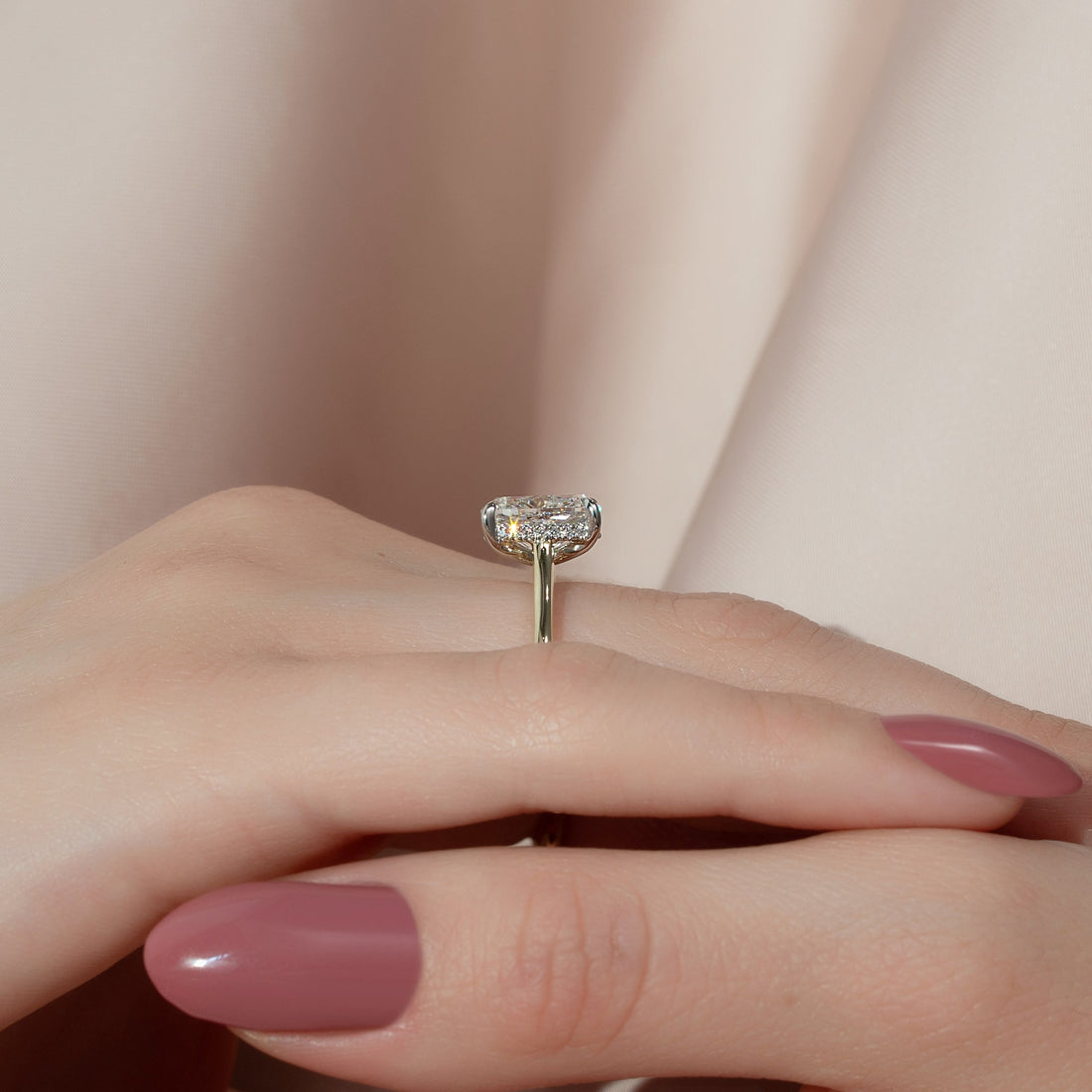The Natalie Set With A 2 Carat Elongated Cushion Lab Diamond