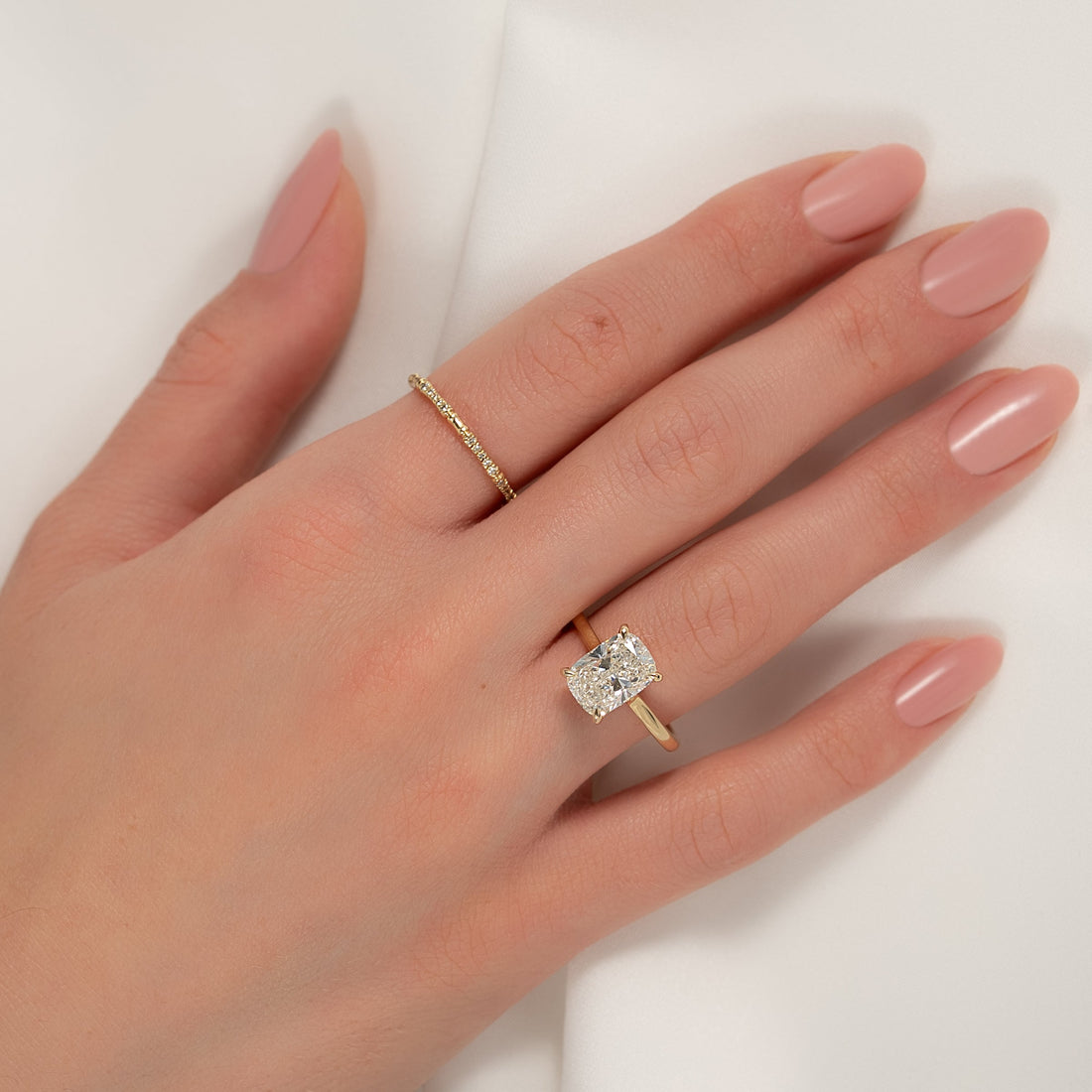 The Natalie Set With A 2 Carat Elongated Cushion Lab Diamond