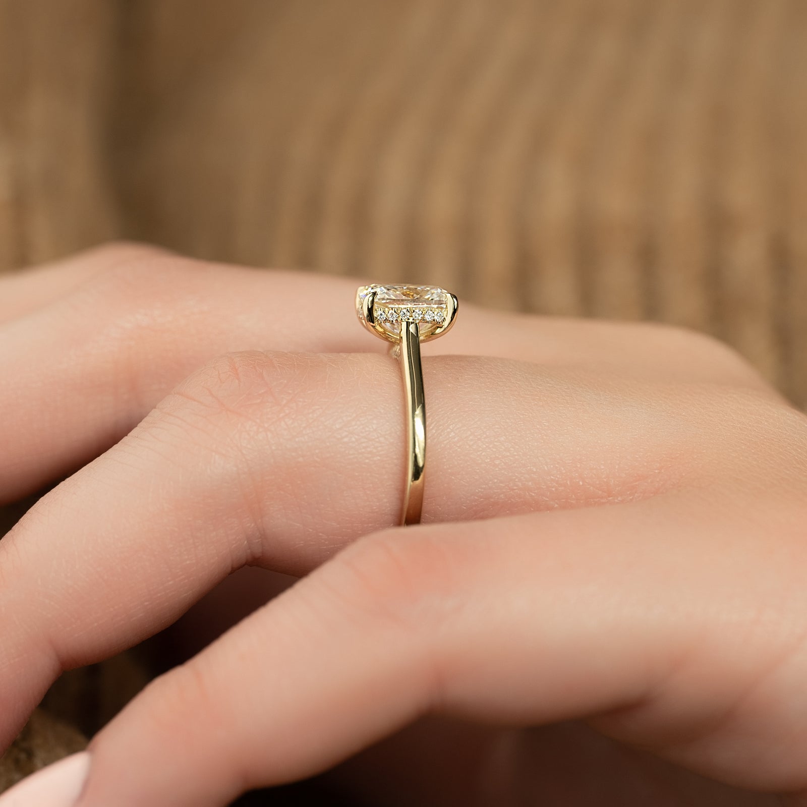 The Natalie Set With A 2 Carat Elongated Cushion Lab Diamond