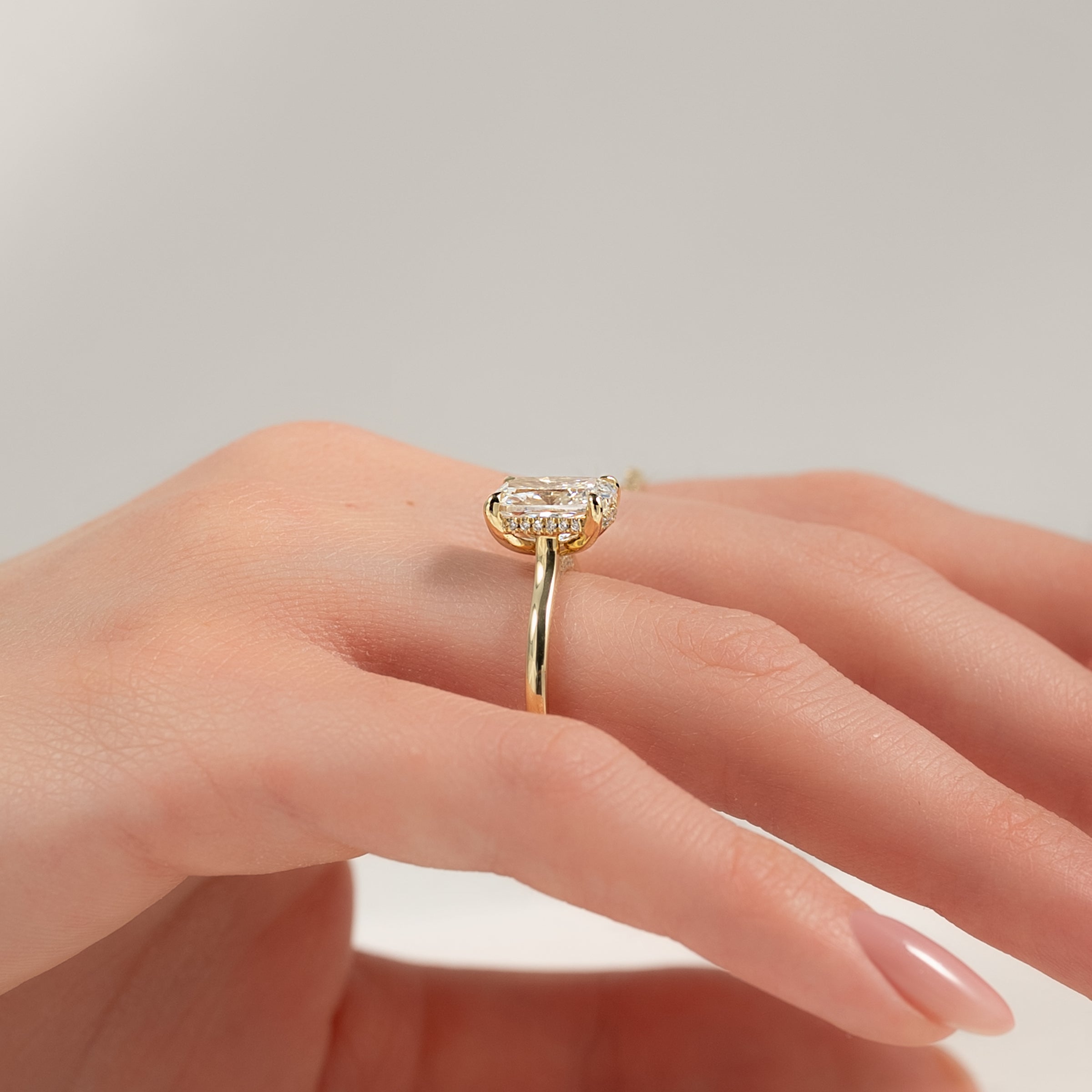 The Natalie Set With A 2 Carat Elongated Cushion Lab Diamond