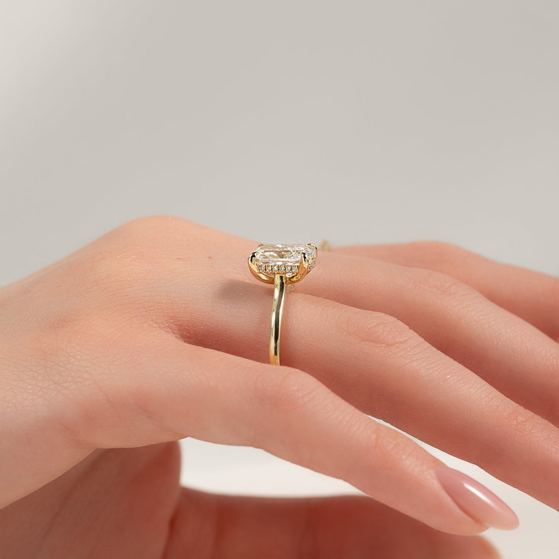 The Natalie Set With A 2 Carat Elongated Cushion Lab Diamond