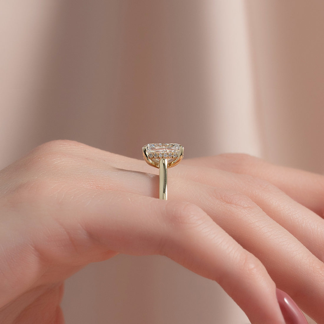 The Natalie Set With A 2 Carat Elongated Cushion Lab Diamond